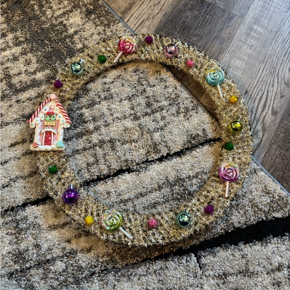 Christmas holiday wreath handmade gumdrops poms lollipops gingerbread girly 18” - Picture 2 of 6